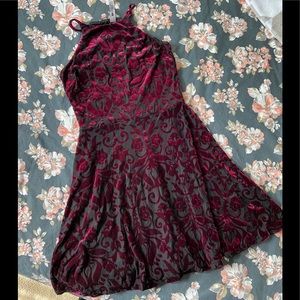 Velvet over the knee burgundy and black dress